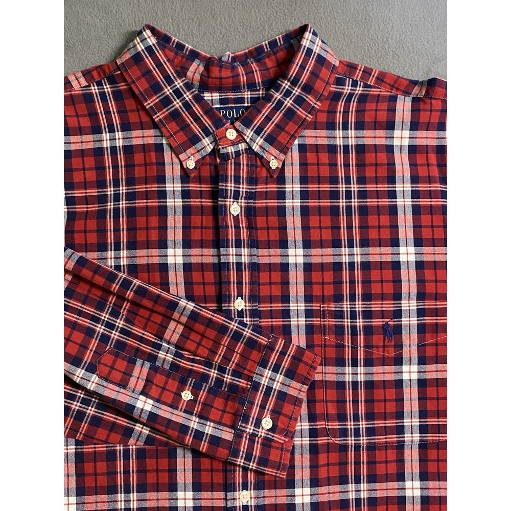 Polo Ralph Lauren Long Sleeve Sport Shirt Men's Size 3XB Red White Blue Plaid